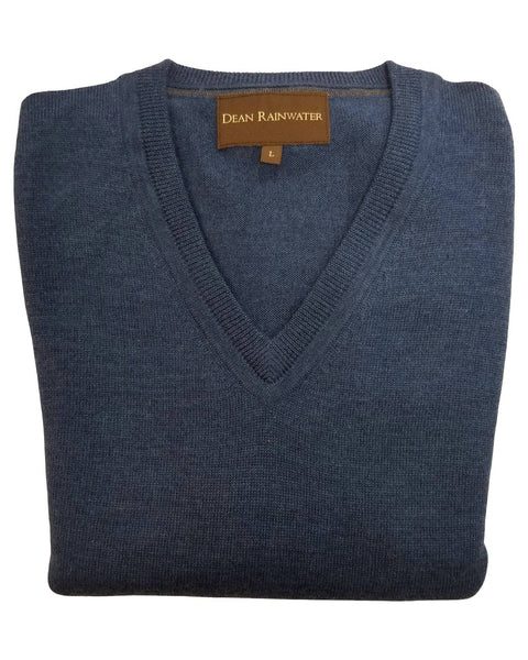 V-Neck Sweater in Atlantic Blue Extra Fine Merino Wool - Rainwater's Men's Clothing and Tuxedo Rental