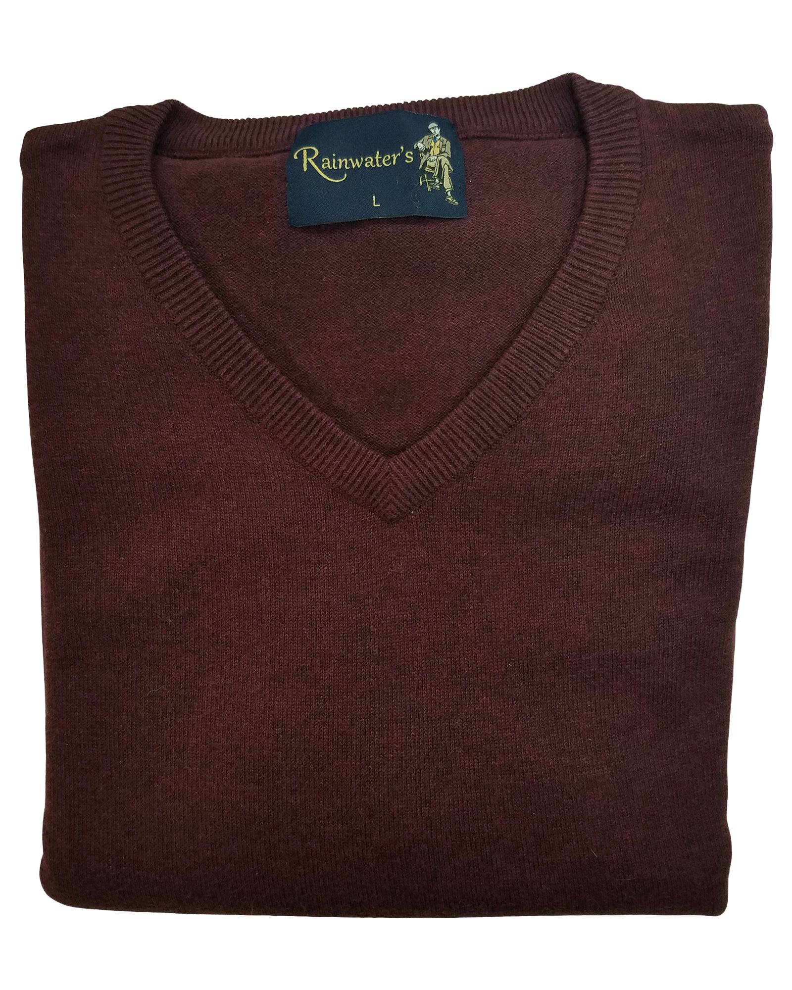 V-Neck Sweater Cotton Blend in Cabernet - Rainwater's Men's Clothing and Tuxedo Rental