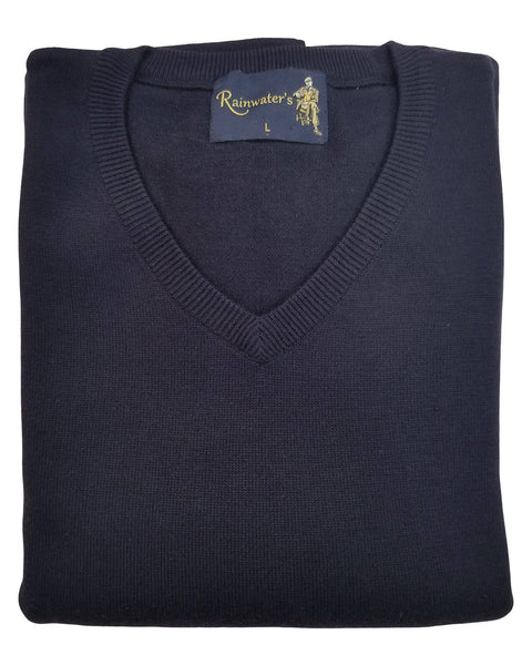 V-Neck Sweater Cotton Blend in Navy - Rainwater's Men's Clothing and Tuxedo Rental