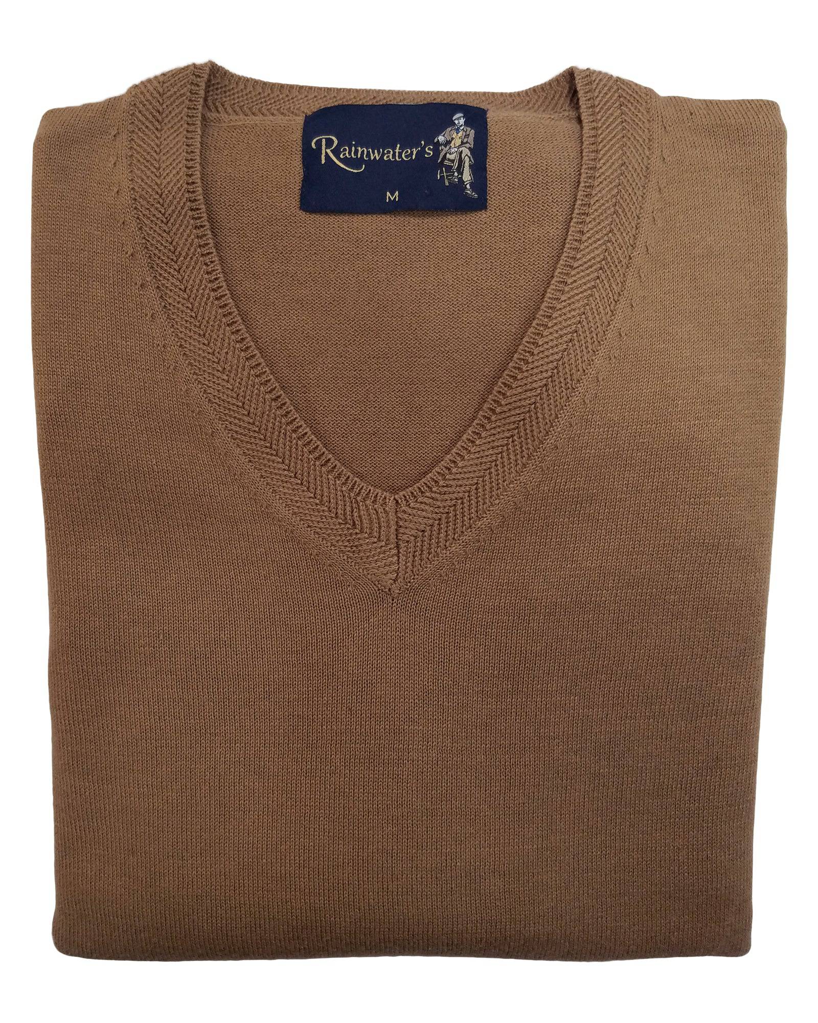 V-Neck Sweater Cotton Blend in Tan - Rainwater's Men's Clothing and Tuxedo Rental