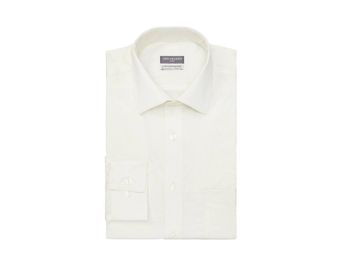 Van Heusen Slim Fit Ultra Wrinkle Free Stretch FLEX Solid Dress Shirt in Almond | Rainwater's Van Heusen Slim Fit Ultra Wrinkle Free Stretch FLEX Solid Dress Shirt in Almond | Rainwater's