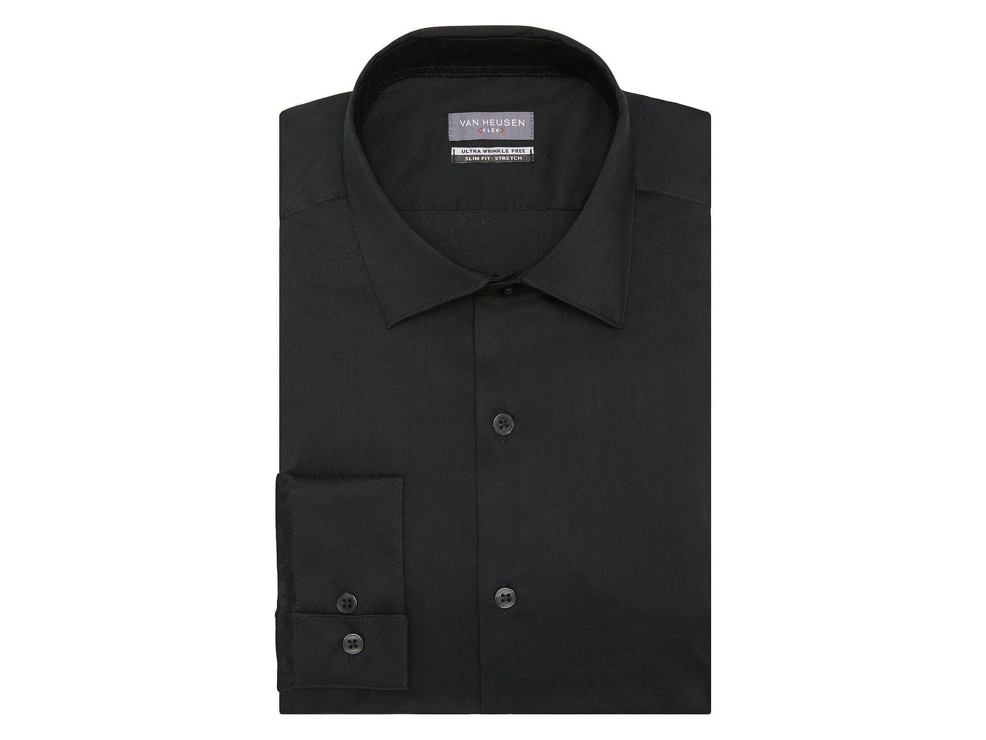 Van Heusen Slim Fit Ultra Wrinkle Free Stretch FLEX Solid Dress Shirt in Black Van Heusen Slim Fit Ultra Wrinkle Free Stretch FLEX Solid Dress Shirt in Black