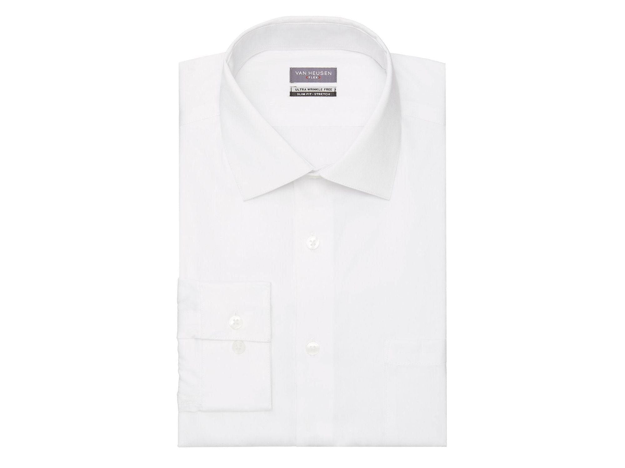 Van Heusen Slim Fit Ultra Wrinkle Free Stretch FLEX Solid Dress Shirt in White Van Heusen Slim Fit Ultra Wrinkle Free Stretch FLEX Solid Dress Shirt in White