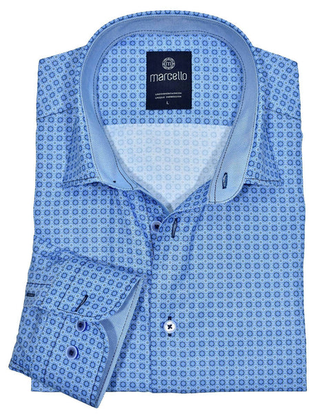 Marcello Sky Indigo Blue Medallion Print Shirt - Rainwater's Men's Clothing and Tuxedo Rental