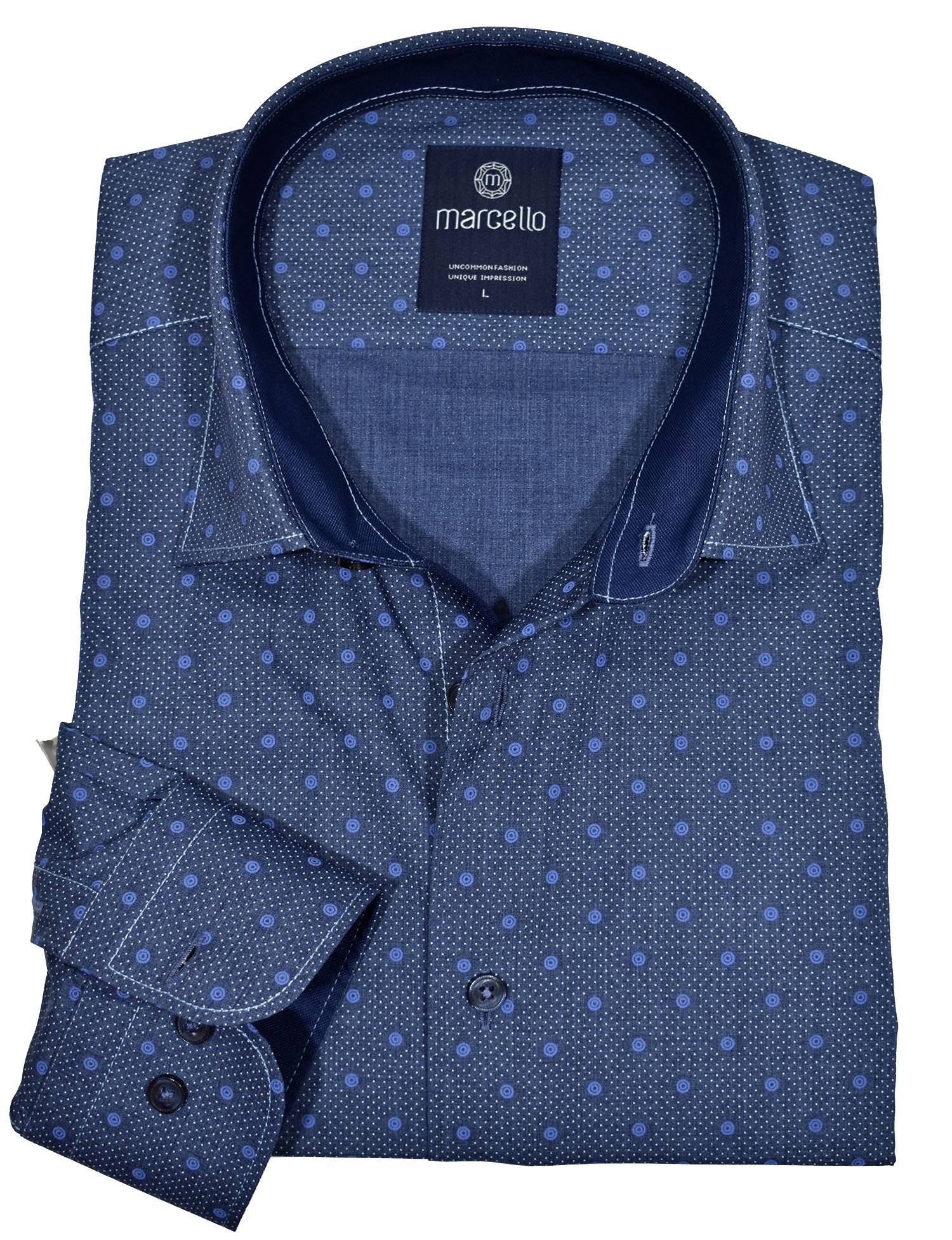 Marcello Midnight Navy Neat Circle Medallion Print Shirt In Light Blue - Rainwater's Men's Clothing and Tuxedo Rental