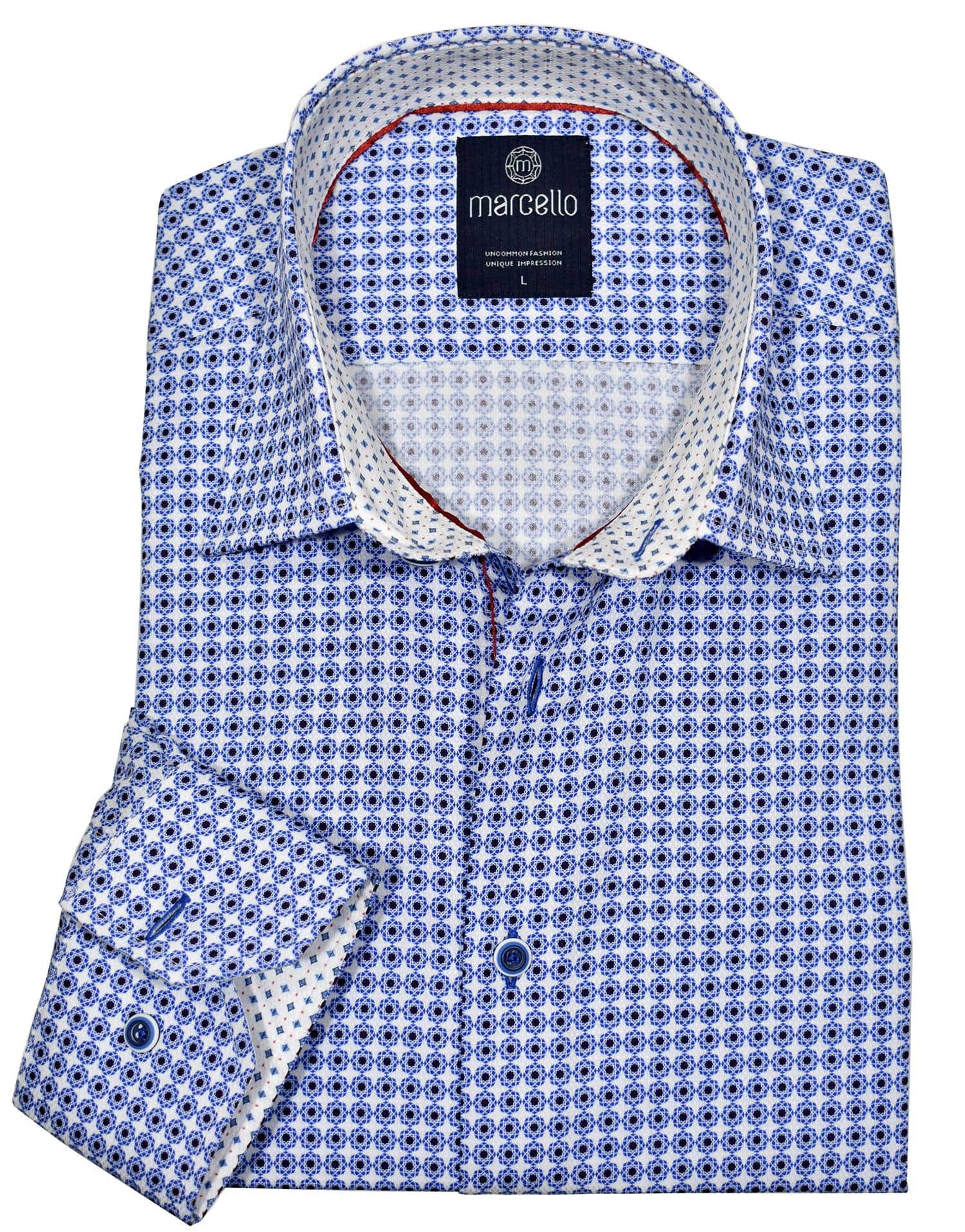 Marcello White & Blue Medallion Print Shirt - Rainwater's Men's Clothing and Tuxedo Rental