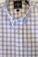 White with Blue & Khaki Windowpane Plaid Wrinkle Free Shirt by Rainwater's - Rainwater's Men's Clothing and Tuxedo Rental