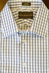 White with Blue and Navy Windowpane Cotton Spread Collar by Dean Rainwater - Rainwater's Men's Clothing and Tuxedo Rental