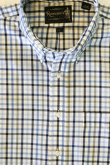 White with Navy Grey & Blue Plaid Button Down Wrinkle Free Sport Shirt by Rainwater' - Rainwater's Men's Clothing and Tuxedo Rental