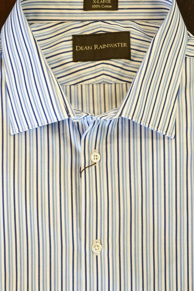White with Navy and Blue Stripe Cotton Spread Collar by Dean Rainwater - Rainwater's Men's Clothing and Tuxedo Rental