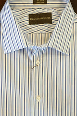 White with Navy and Blue Stripe Cotton Spread Collar by Dean Rainwater - Rainwater's Men's Clothing and Tuxedo Rental