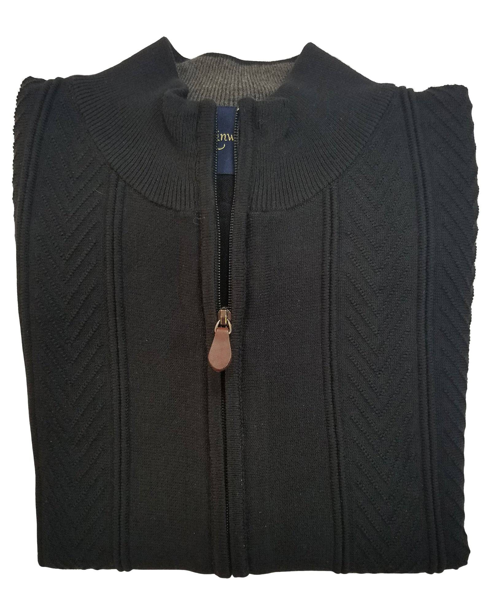 Zip Front Cardigan Sweater In Black Cotton Blend Cable Knit - Rainwater's Men's Clothing and Tuxedo Rental
