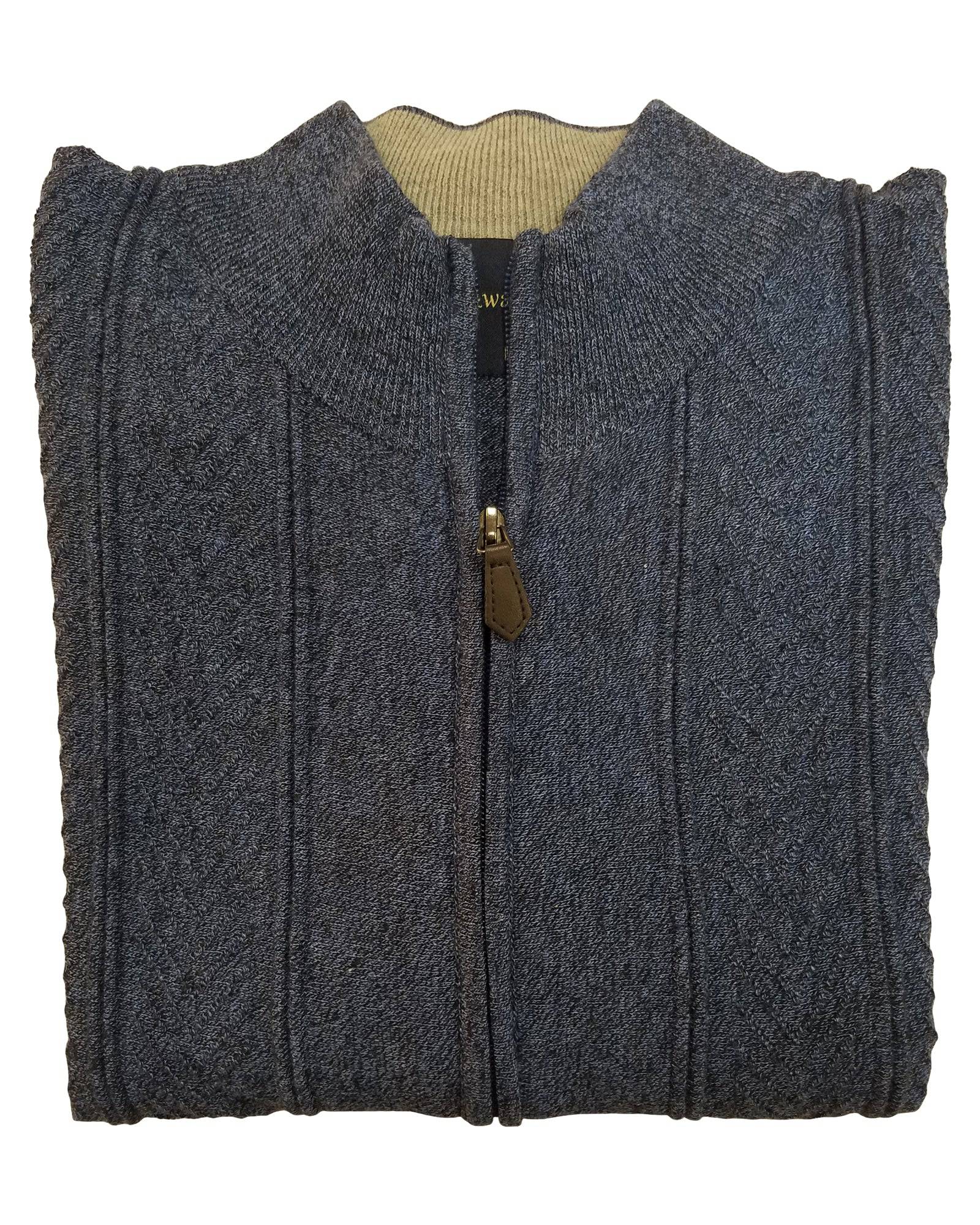 Zip Front Cardigan Sweater In Blue Heater Cotton Blend - Rainwater's Men's Clothing and Tuxedo Rental