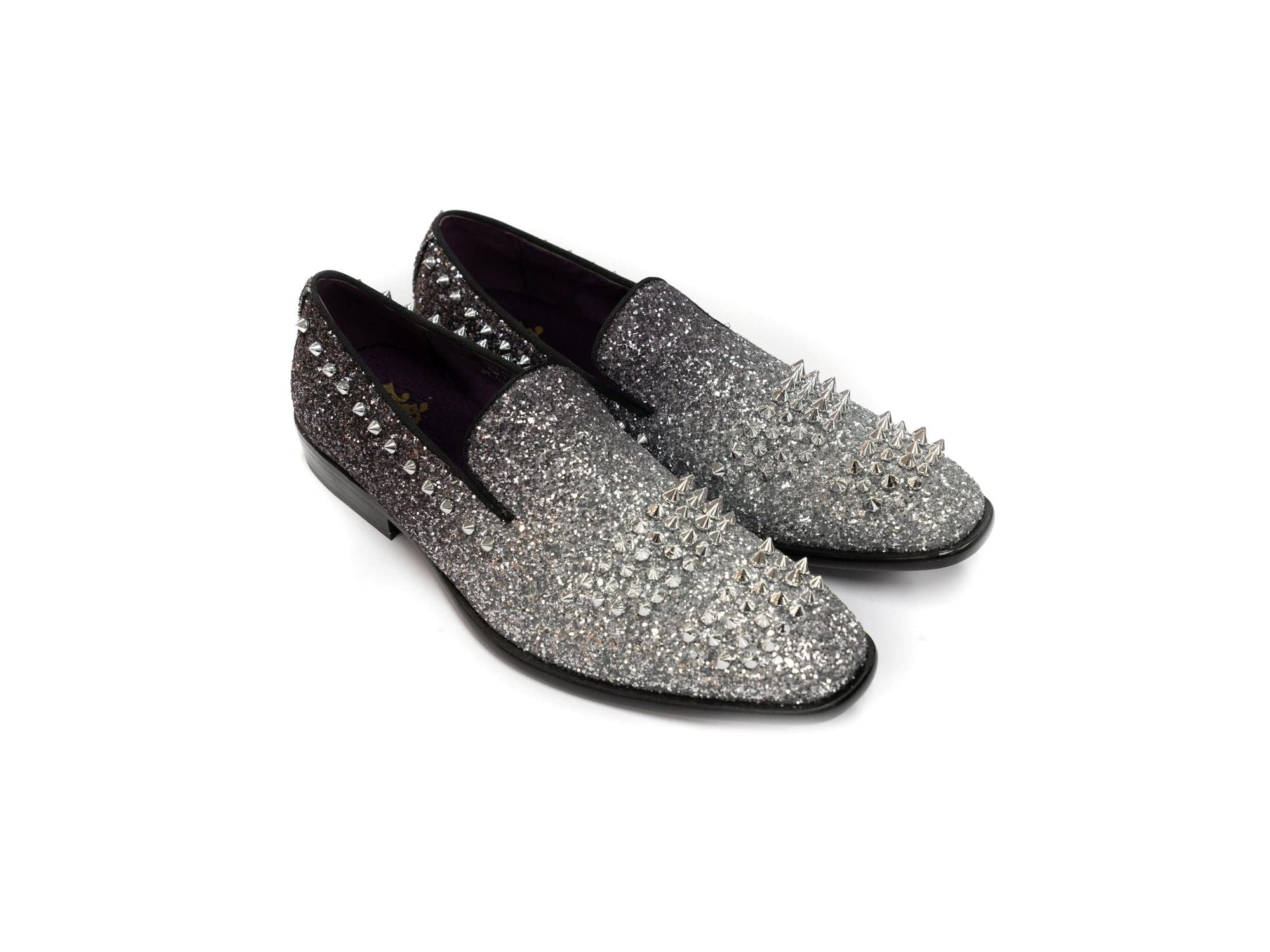 After Midnight Two Tone Glitter Spike Formal Loafer in Black Silver