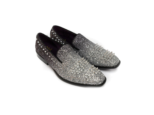 After Midnight Two Tone Glitter Spike Formal Loafer in Black & Silver - Rainwater's Men's Clothing and Tuxedo Rental