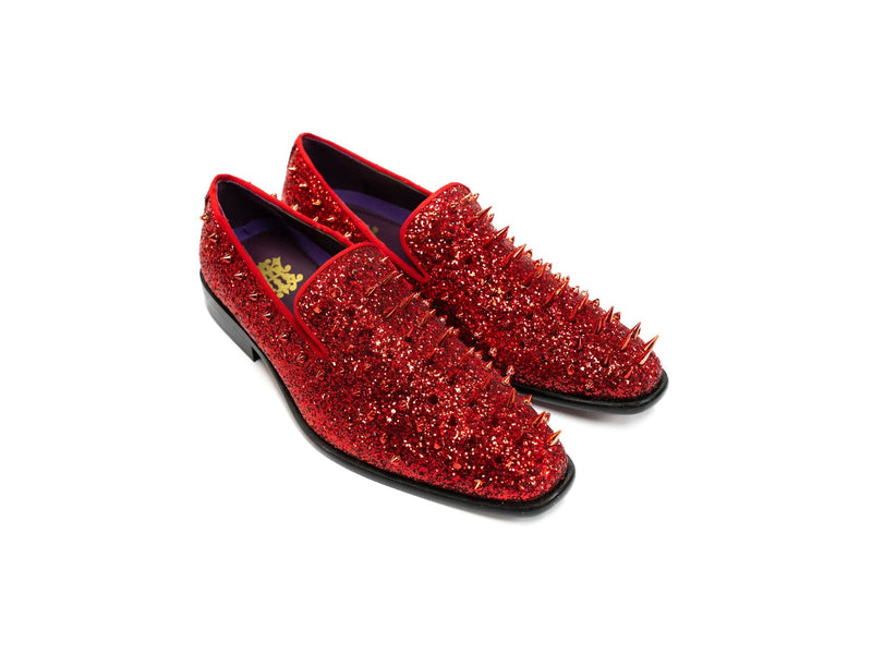 After Midnight Glitter Spike Formal Loafer in Fire Red Rainwater s