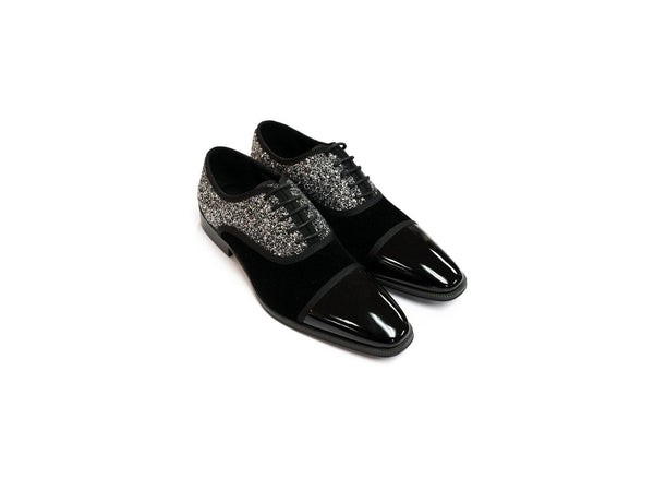 After Midnight Glitter Formal Lace Up Captoe Shoe in Black & Silver - Rainwater's Men's Clothing and Tuxedo Rental