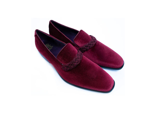 After Midnight Velour with Braid Formal Loafer in Wine - Rainwater's Men's Clothing and Tuxedo Rental