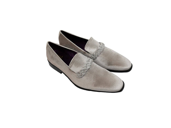 After Midnight Velour with Braid Formal Loafer in Silver - Rainwater's Men's Clothing and Tuxedo Rental