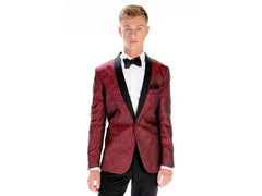Apple Red Paisley Shawl lapel Dinner Jacket Tuxedo Rental - Rainwater's Men's Clothing and Tuxedo Rental