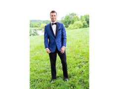 Blue Paisley Shawl lapel Dinner Jacket Tuxedo Rental - Rainwater's Men's Clothing and Tuxedo Rental