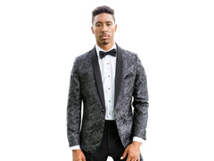 Granite Black Paisley Shawl lapel Dinner Jacket Tuxedo Rental - Rainwater's Men's Clothing and Tuxedo Rental