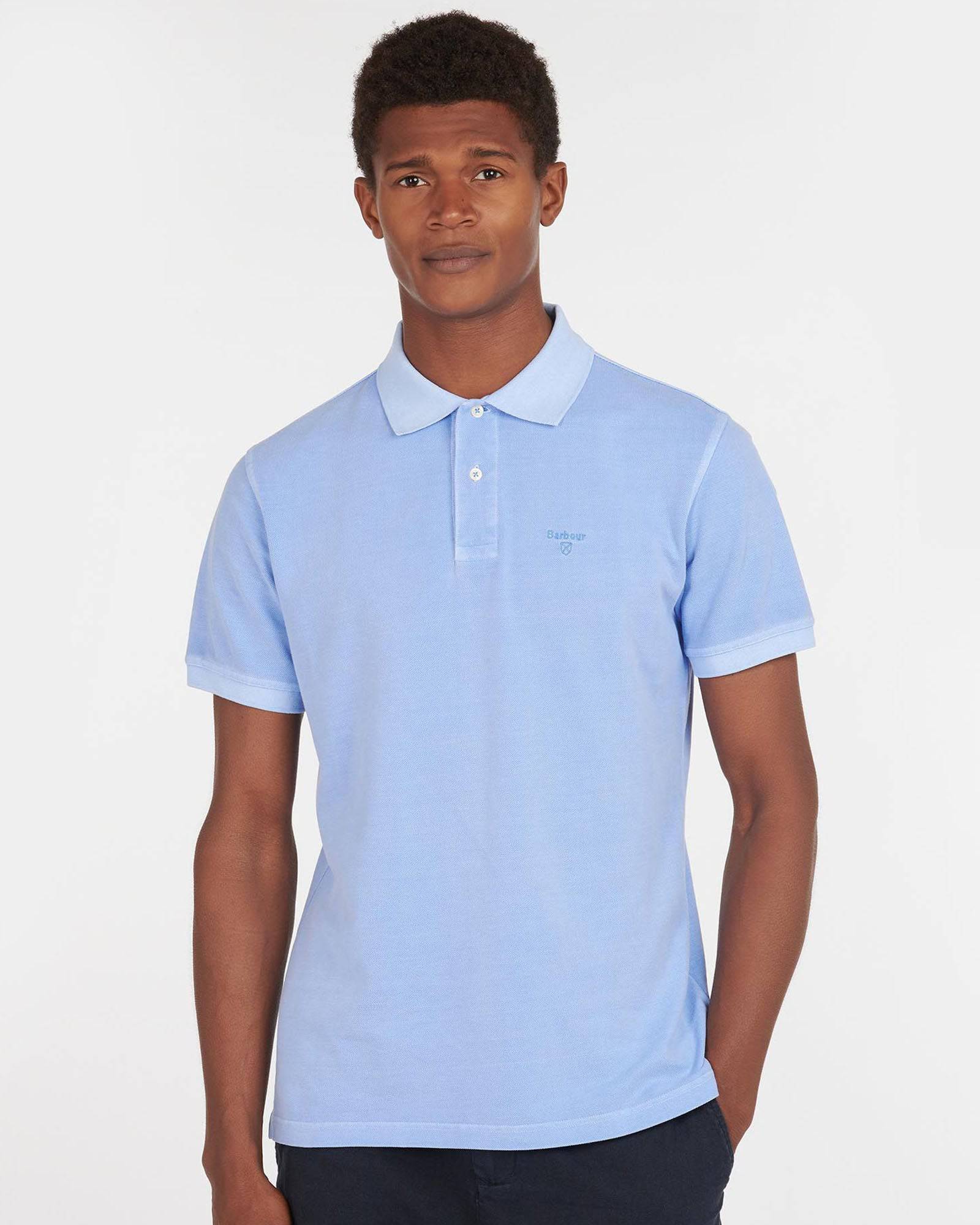 Barbour Garment Dyed Wash Sports Polo In Sky Light Blue