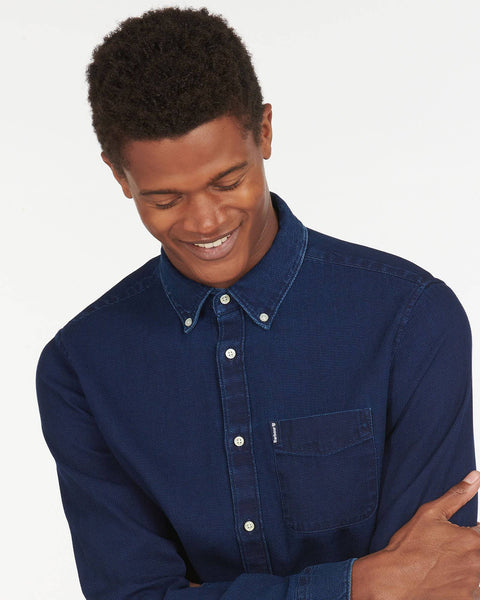Barbour Indigo 10 Tailored Fit Button Down Collar Solid Shirt in Indigo - Rainwater's Men's Clothing and Tuxedo Rental