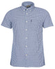 Barbour Seer 8 Inky Blue and White Seersucker Gingham Check Short Sleeve Button Down Collar Tailored Fit Shirt - Rainwater's Men's Clothing and Tuxedo Rental