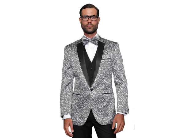 Light Grey Swirl Dinner Jacket Tuxedo Rental - Rainwater's Men's Clothing and Tuxedo Rental