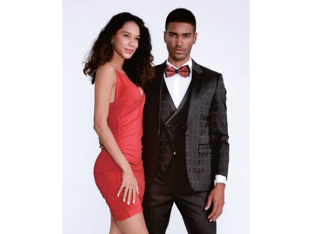 Black Plaid Peak lapel Dinner Jacket Tuxedo Rental | Rainwater's Black Plaid Peak lapel Dinner Jacket Tuxedo Rental | Rainwater's