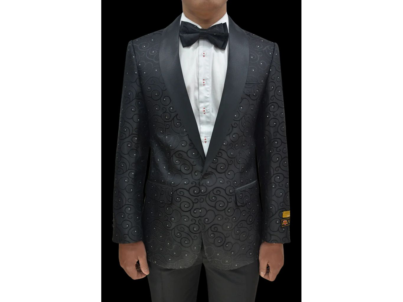 Black Swirl & Dot Textured Shawl Tuxedo Rental Rainwater's