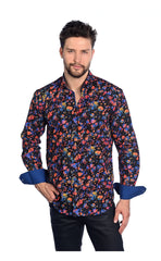 Mizumi Black With Brights Abstract Print Sport Shirt