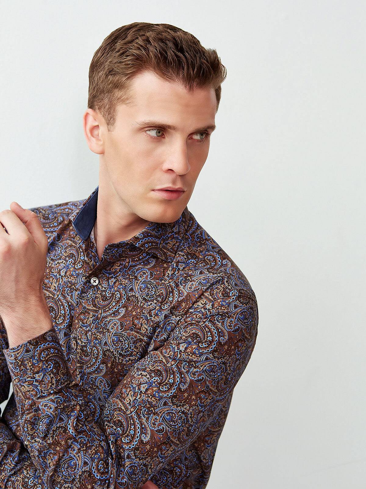 Bugatchi Brown & Blue Paisley Classic Fit - Rainwater's Men's Clothing and Tuxedo Rental