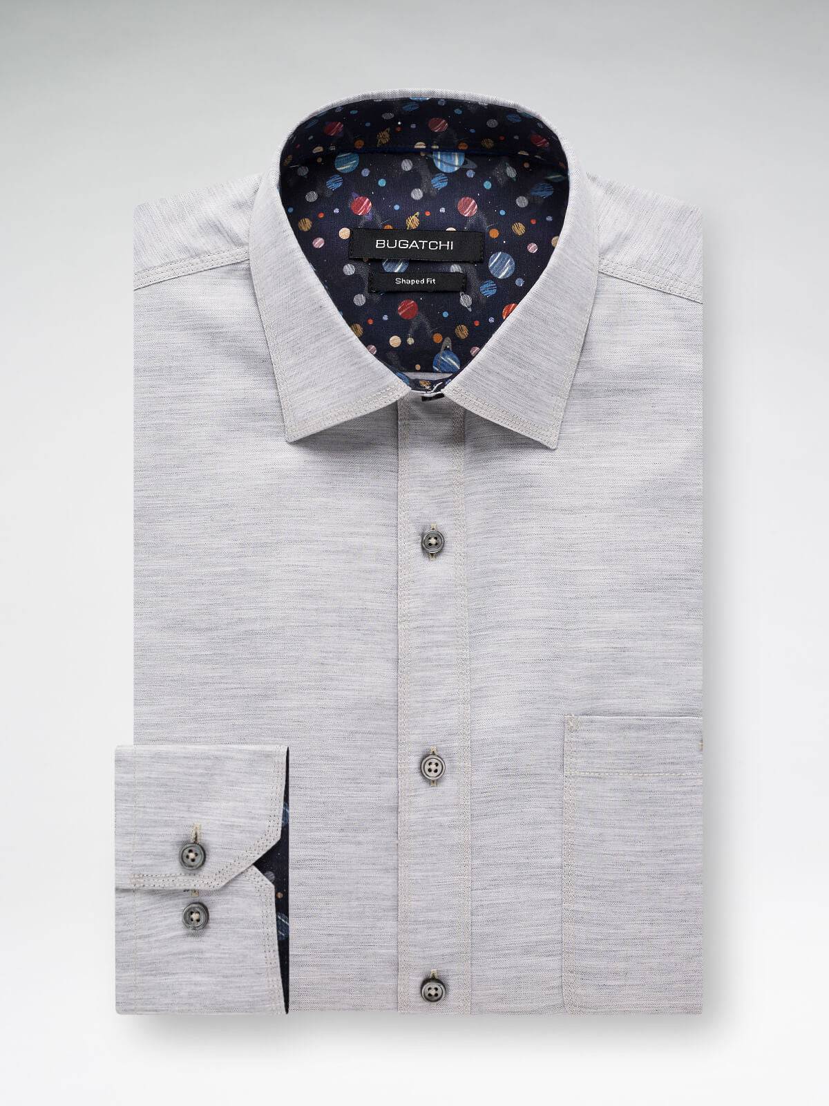 Bugatchi Sand Grey Brushed Twill Solid Classic Fit Bugatchi Sand Grey Brushed Twill Solid Classic Fit