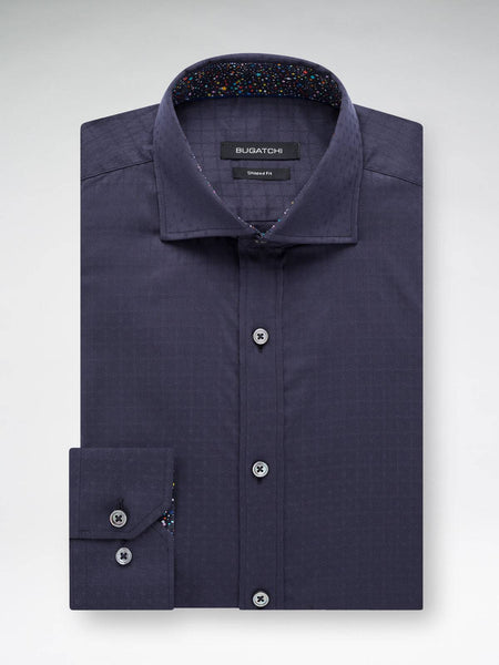 Bugatchi Navy Long Sleeved Tonal Solid Cotton Shirt - Rainwater's Men's Clothing and Tuxedo Rental