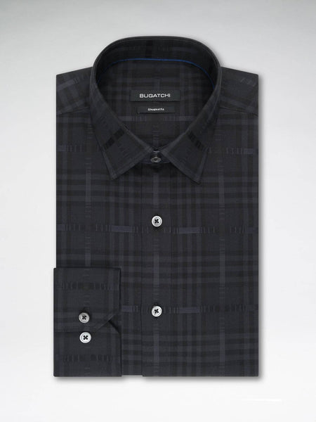 Bugatchi Black Solid Tonal Plaid Weave - Rainwater's Men's Clothing and Tuxedo Rental