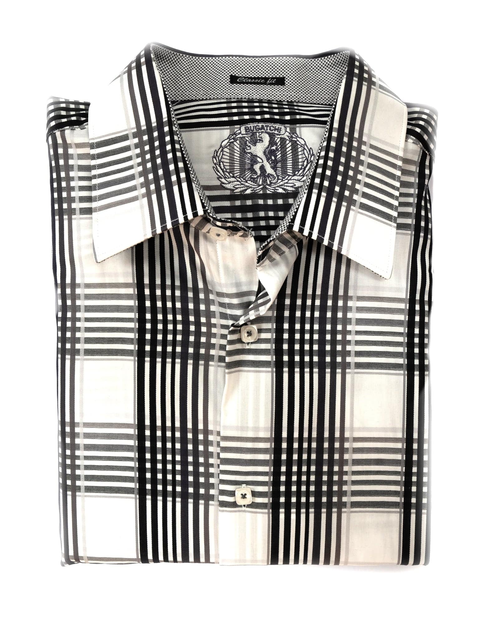 Bugatchi White & Black Exploded Plaid Sport Shirt - Rainwater's Men's Clothing and Tuxedo Rental