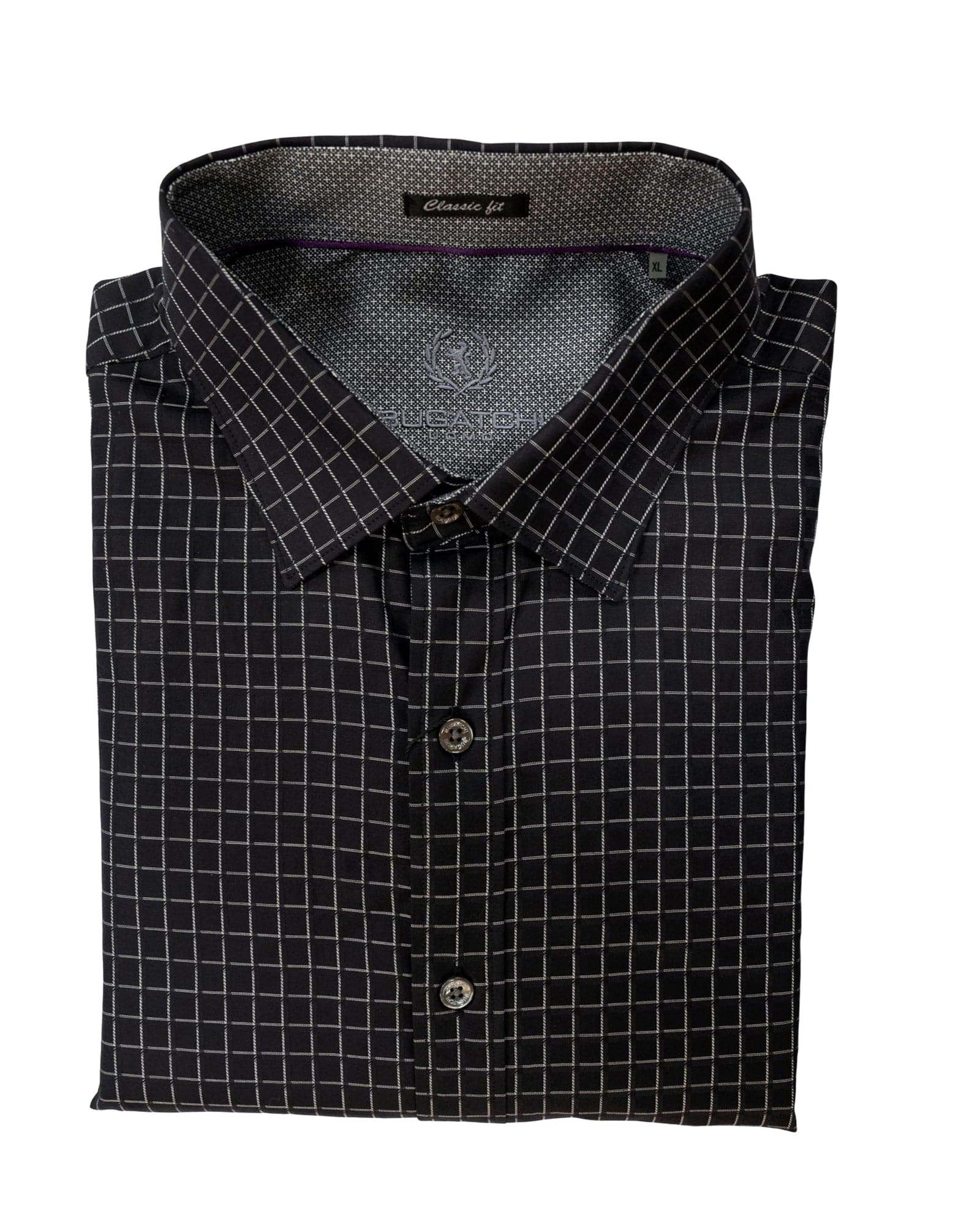 Bugatchi Black Check Print Sport Shirt - Rainwater's Men's Clothing and Tuxedo Rental
