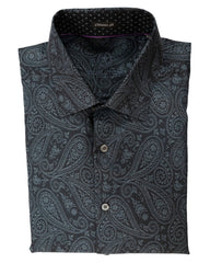 Bugatchi Black Paisley Sport Shirt - Rainwater's Men's Clothing and Tuxedo Rental