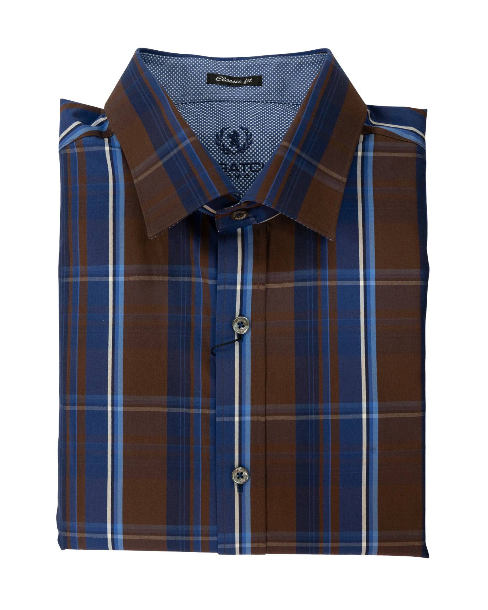 Bugatchi Chocolate & Navy Plaid Sport Shirt - Rainwater's Men's Clothing and Tuxedo Rental