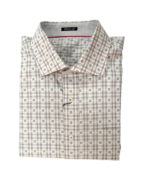 Bugatchi Platinum & White Check Sport Shirt - Rainwater's Men's Clothing and Tuxedo Rental