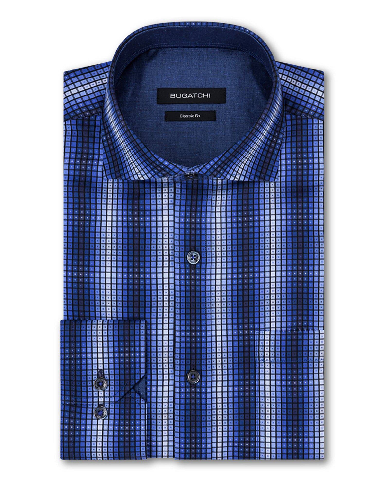 Bugatchi Night Blue Tonal Check Button Up Sport Shirt - Rainwater's Men's Clothing and Tuxedo Rental
