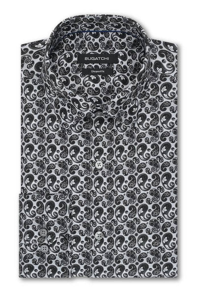 Bugatchi Silver & Black Paisley Print Classic Fit - Rainwater's Men's Clothing and Tuxedo Rental