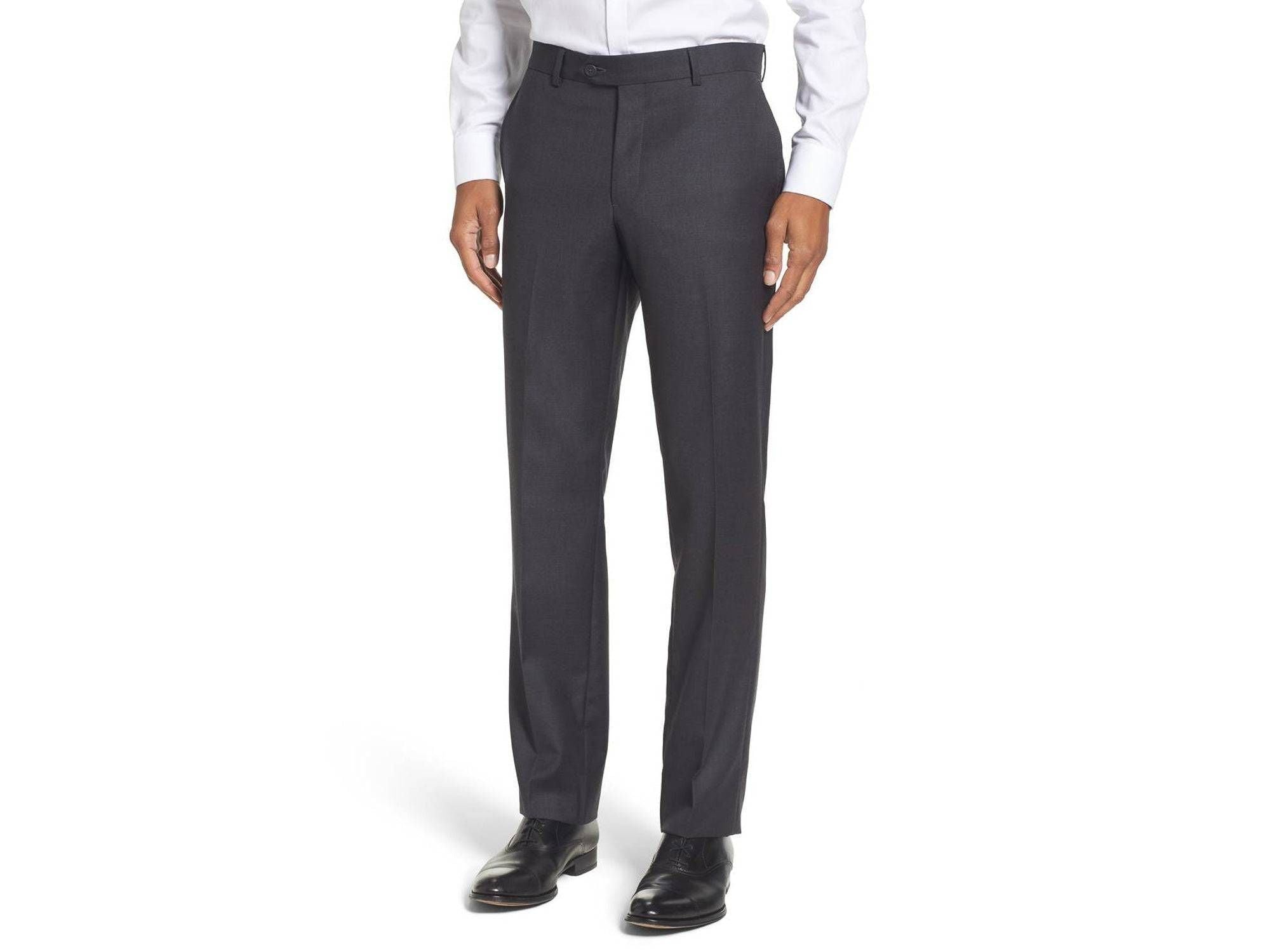 wool dress slacks Mens Classic Fit Solid Black Flat Front Pants, 34 The lightweight fabric is naturally temperature regulating and odor and wrinkle resistant Heritage Thompson Italian Wool Dress