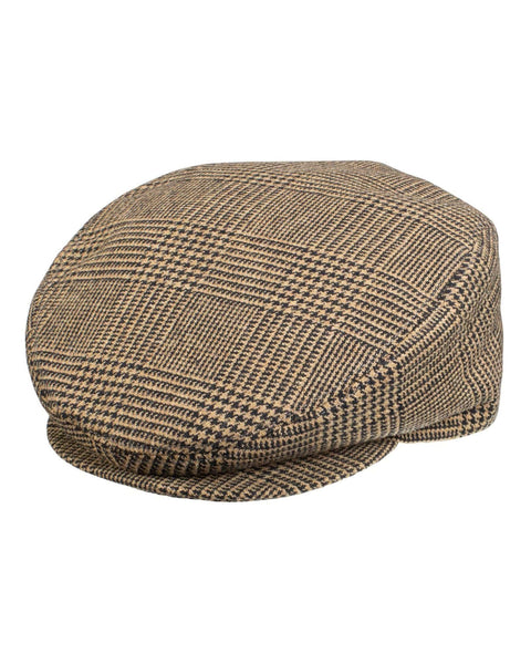 Dobbs Mate Wool Newsboy Flat Cap in Sand & Black Glen Plaid - Rainwater's Men's Clothing and Tuxedo Rental