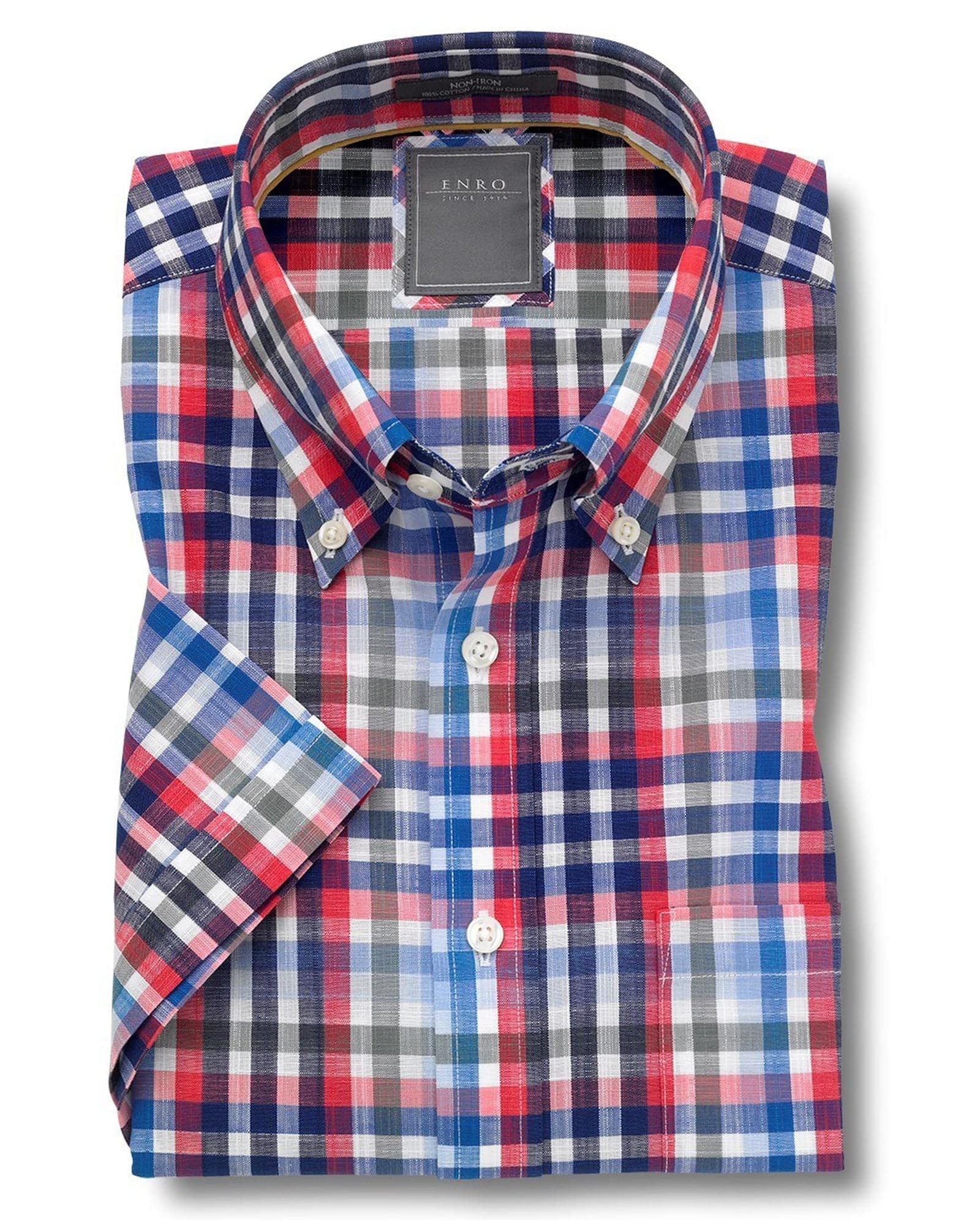 Enro Red & Blue Check Short Sleeve Button Up Shirt - Rainwater's Men's Clothing and Tuxedo Rental