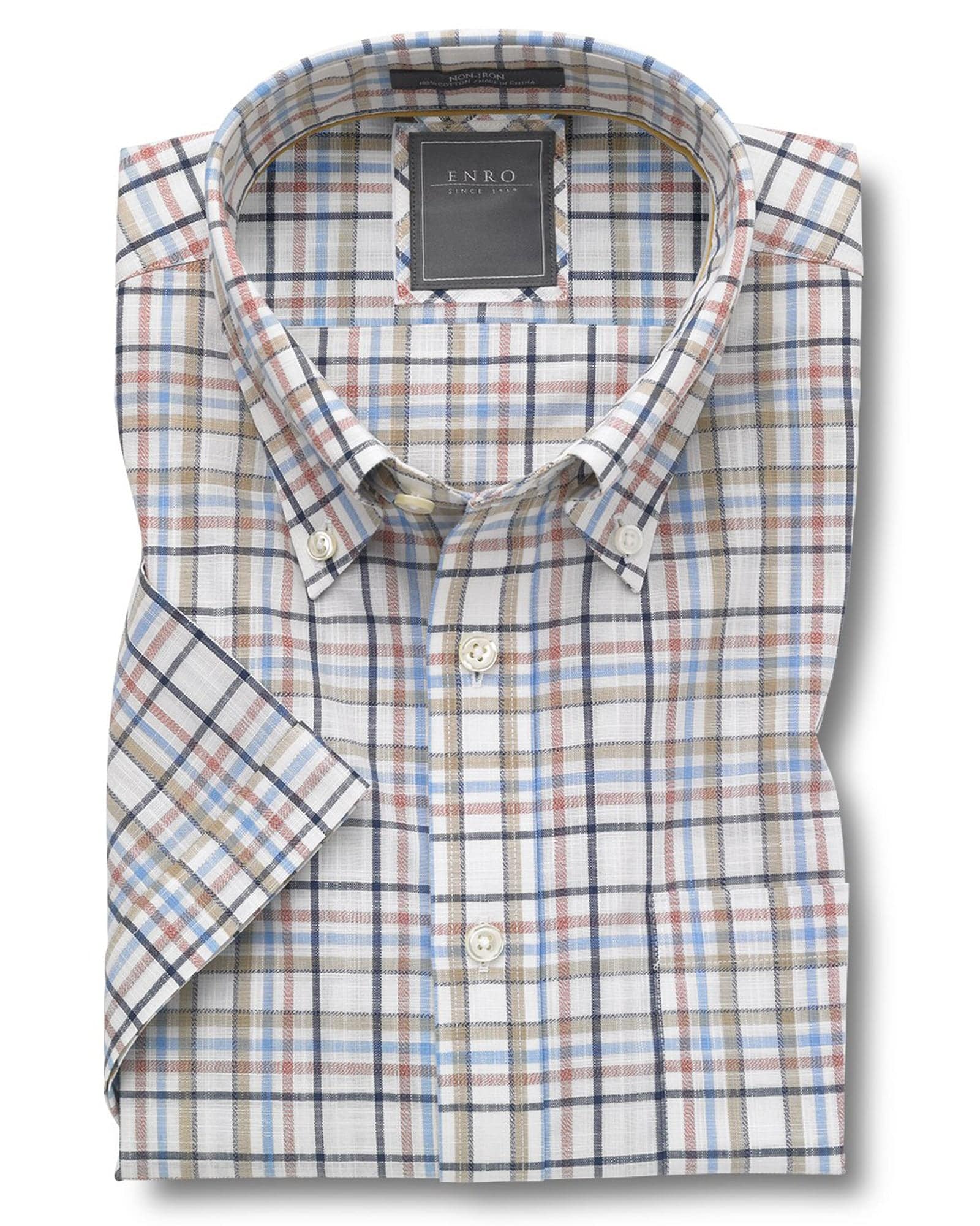 Enro Tan Multi Plaid Short Sleeve Button Up Shirt | Rainwater's Enro Tan Multi Plaid Short Sleeve Button Up Shirt | Rainwater's