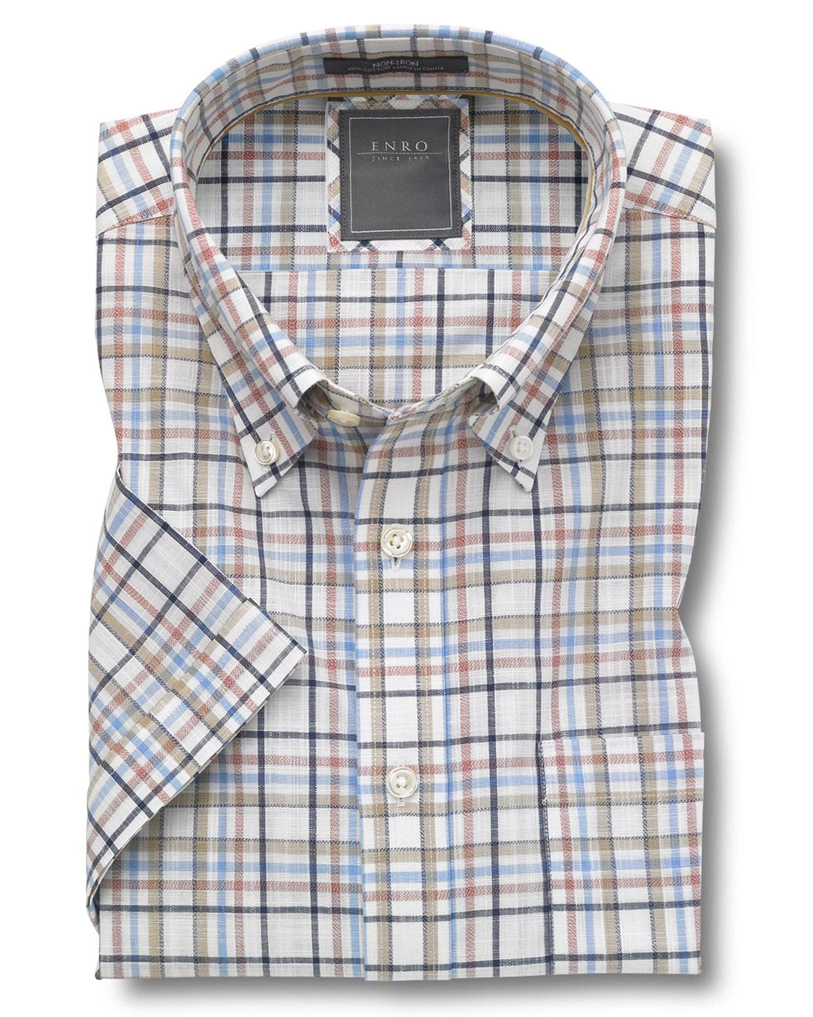 Enro Tan Multi Plaid Short Sleeve Button Up Shirt - Rainwater's Men's Clothing and Tuxedo Rental