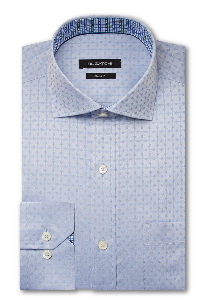 Bugatchi Light Blue Long Sleeved Tonal Solid Classic Fit Shirt - Rainwater's Men's Clothing and Tuxedo Rental